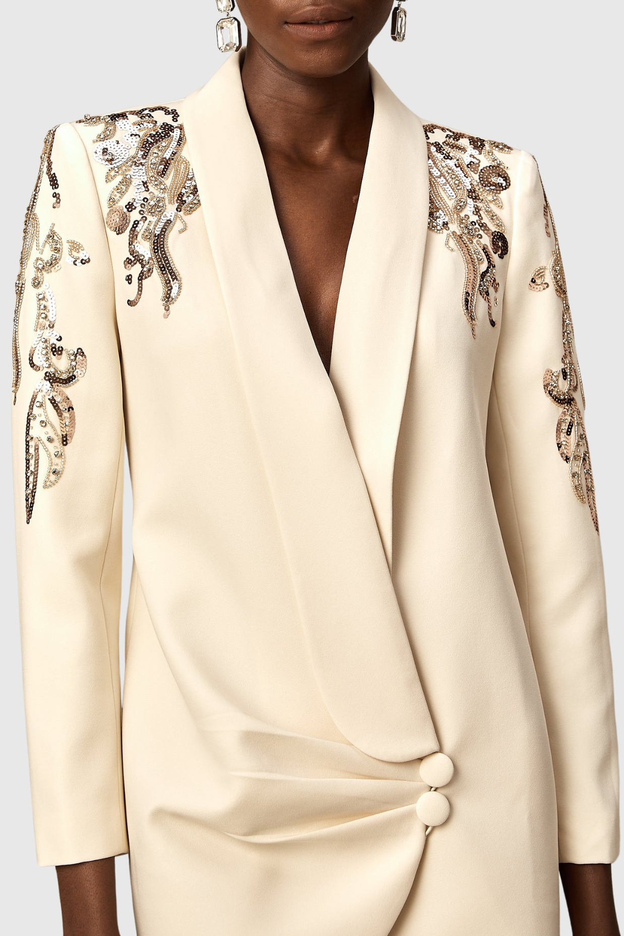 Charnita Sequin Embellished Blazer Dress - Beige