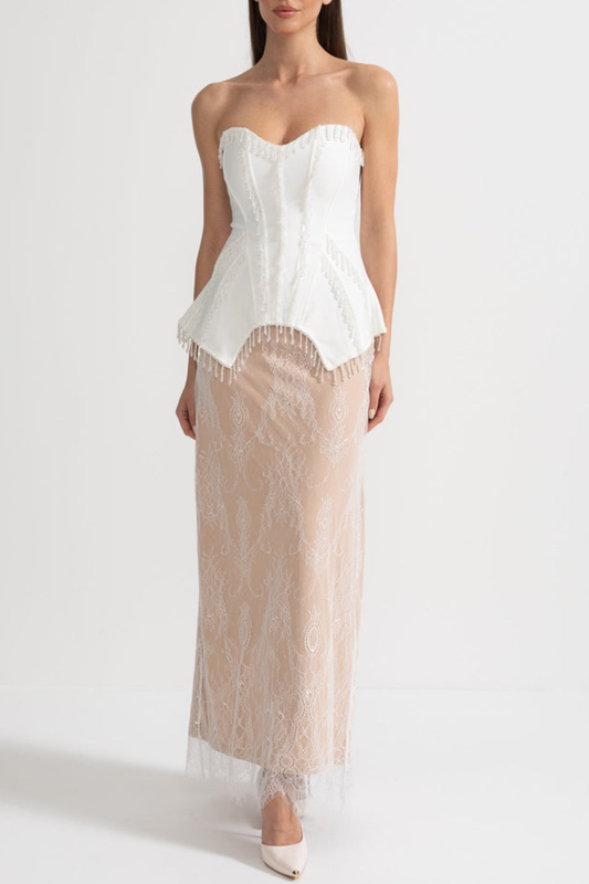 Chiara Bead Embellished Corset & Lace Skirt Set