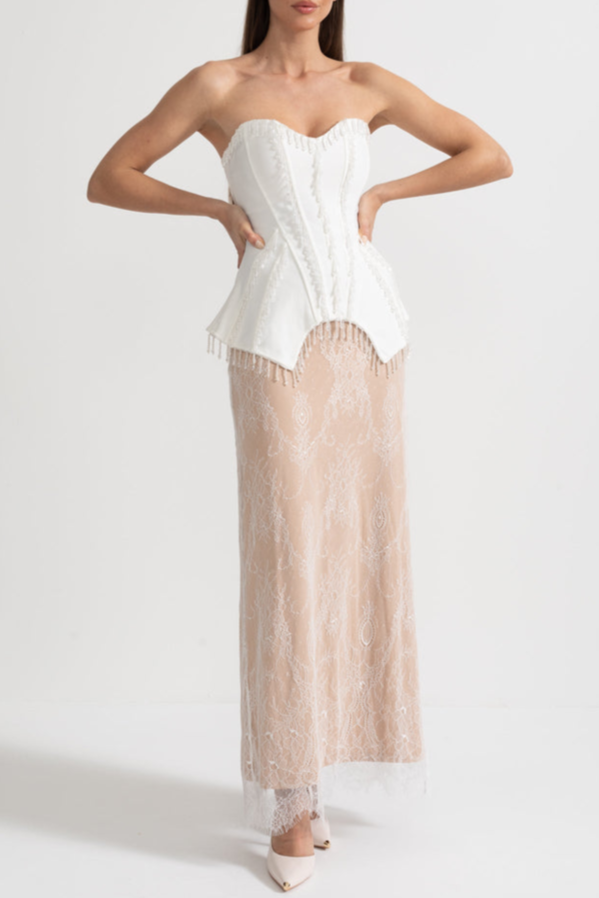 Chiara Bead Embellished Corset & Lace Skirt Set