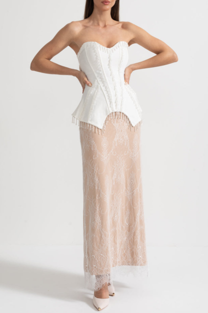 Chiara Bead Embellished Corset & Lace Skirt Set