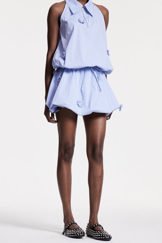 Chloris Grid Flower Mini Skirt