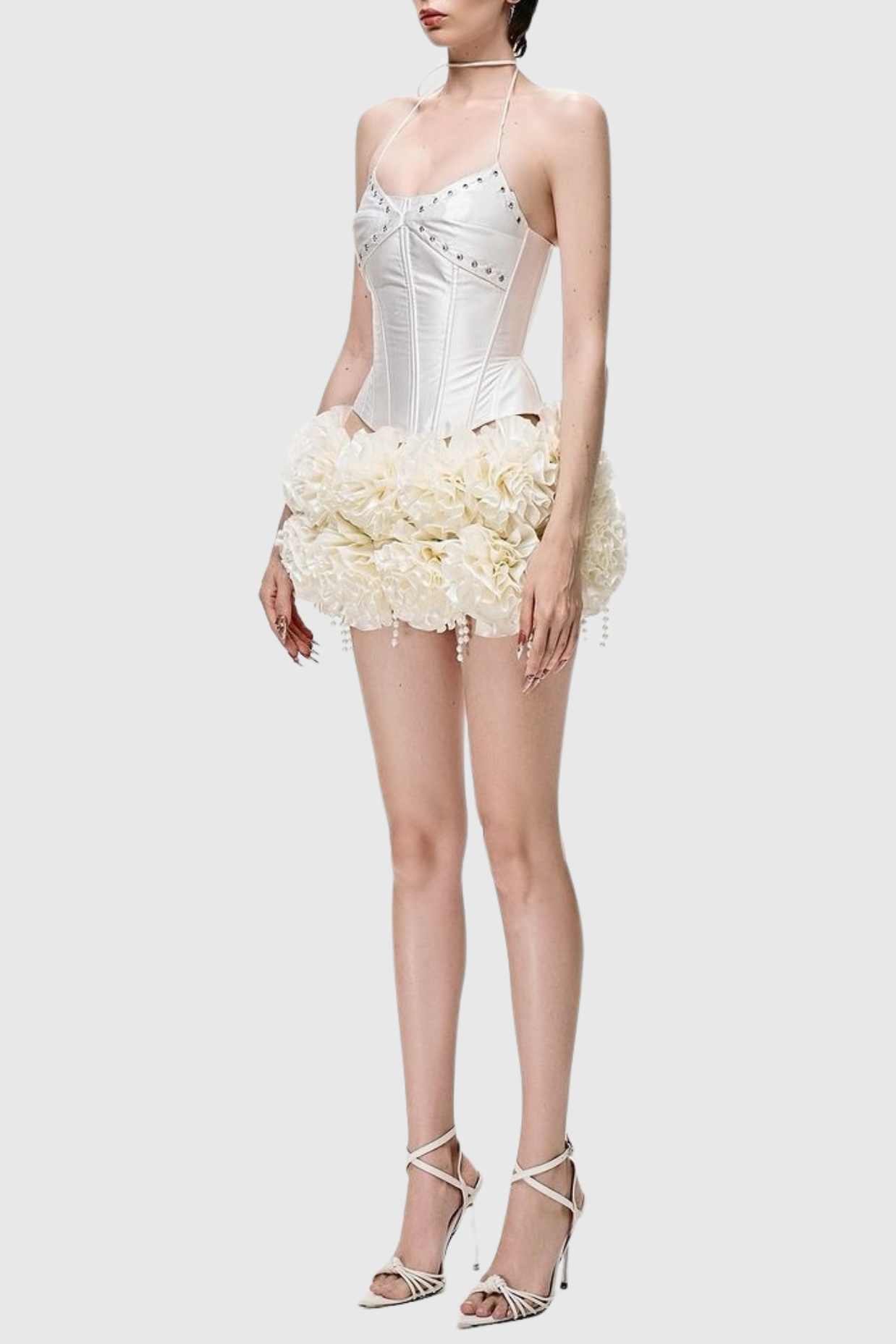 Orsolya Floral Pearl Corset Two Piece Set - Ivory