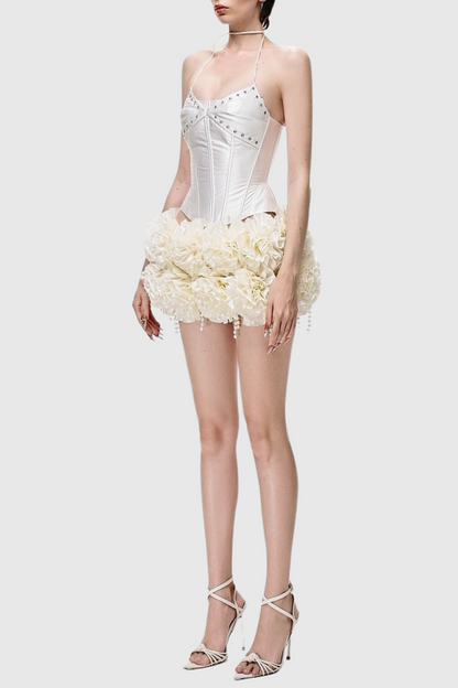 Orsolya Floral Pearl Corset Two Piece Set - Ivory