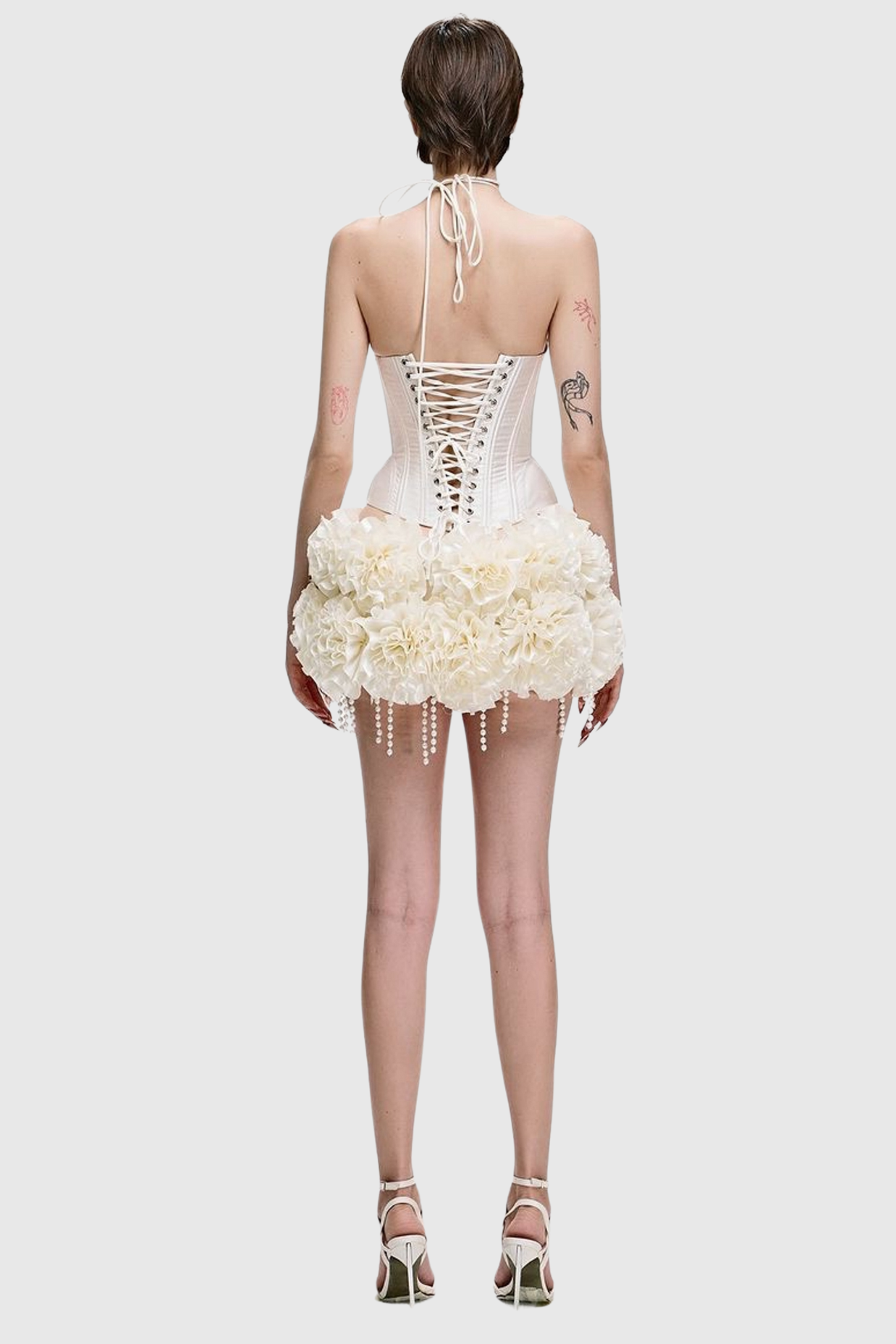 Orsolya Floral Pearl Corset Two Piece Set - Ivory