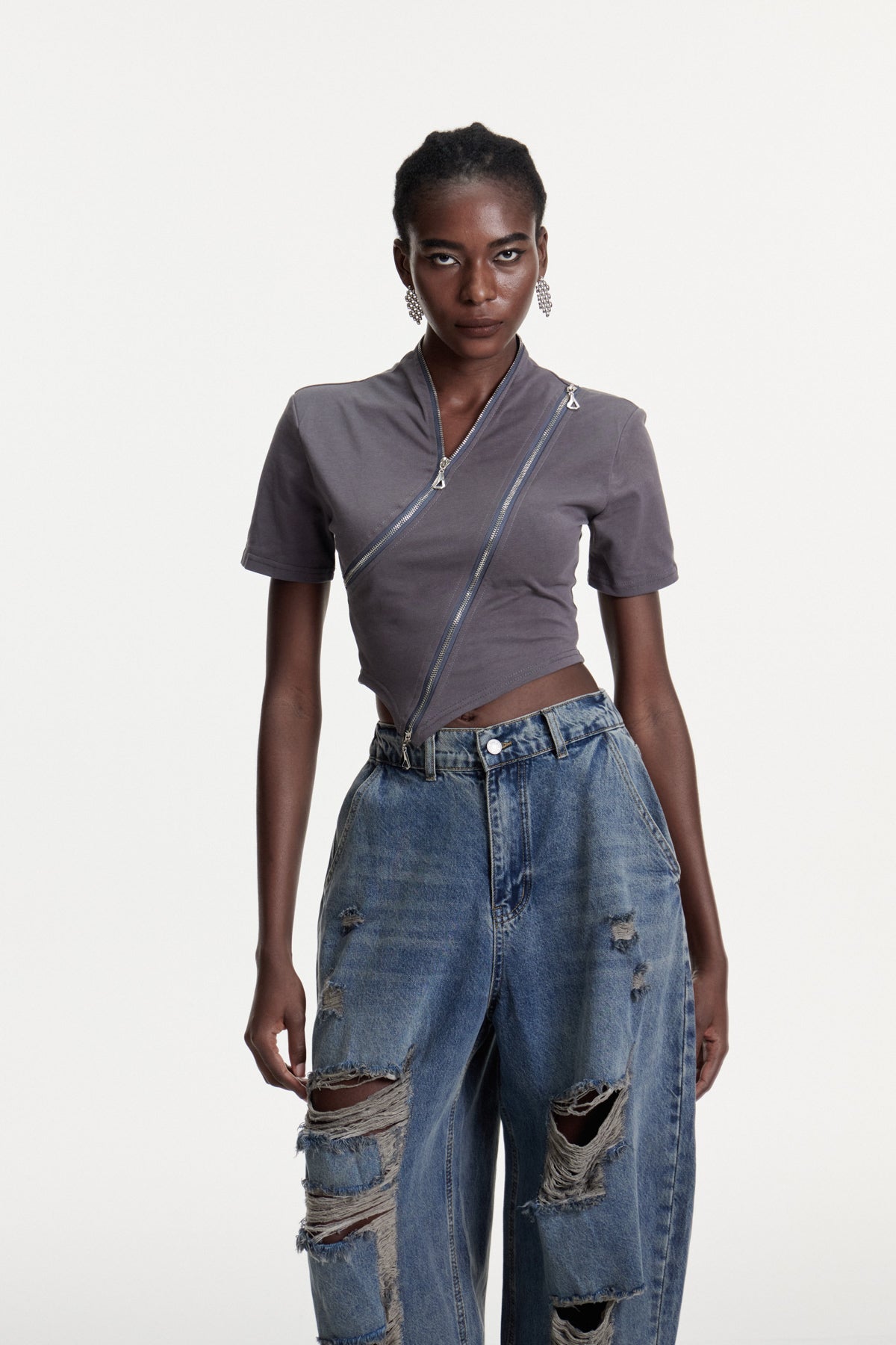 Colt Deconstruct Zipper T Shirt In Grey