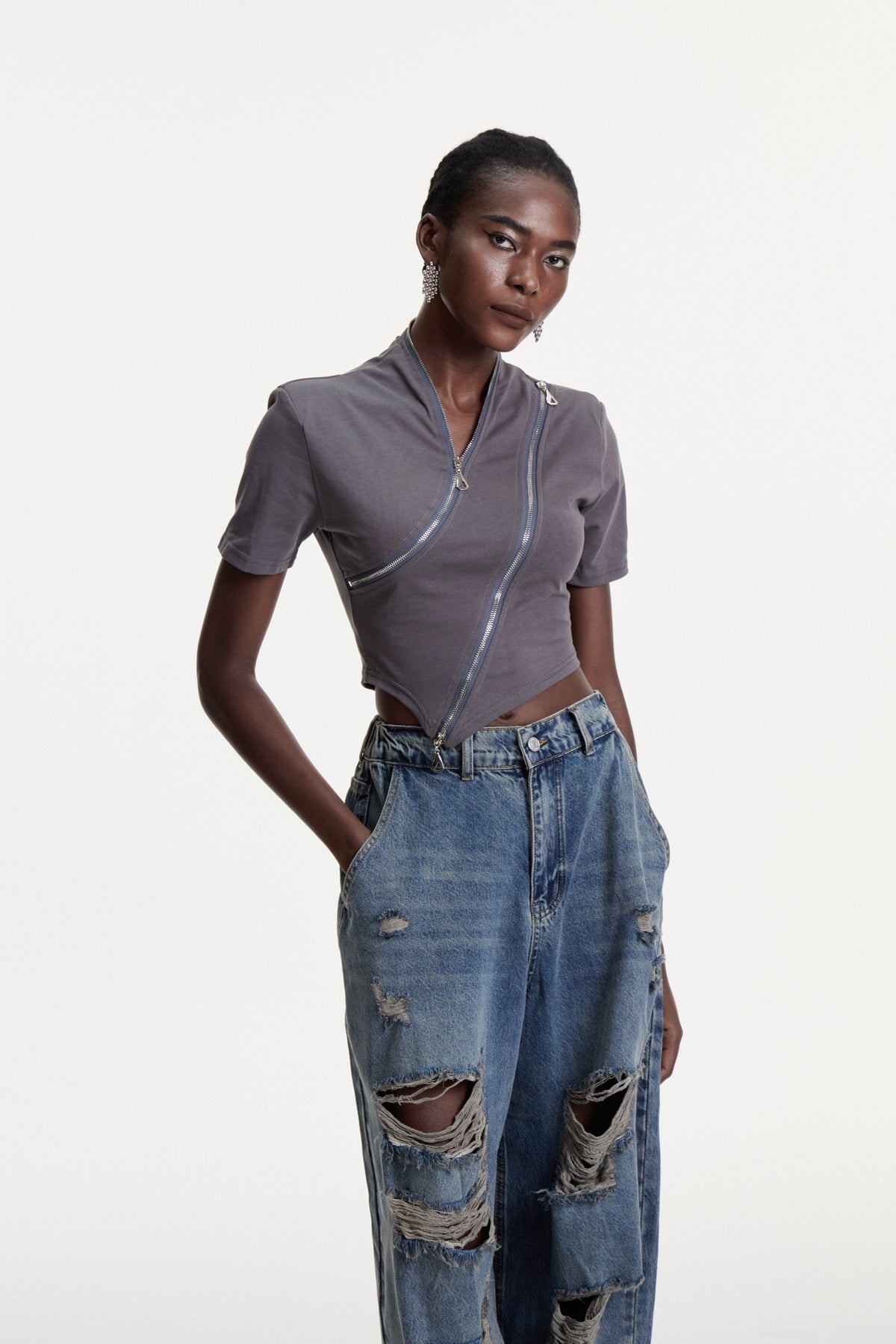 Colt Deconstruct Zipper T Shirt In Grey