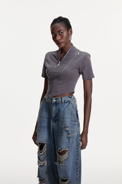 Colt Deconstruct Zipper T Shirt In Grey