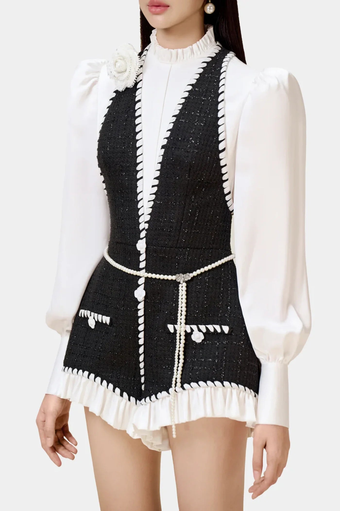 Colver Halter Tweed Shirt Romper