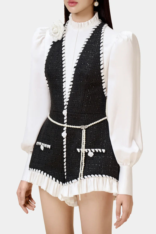 Colver Halter Tweed Shirt Romper