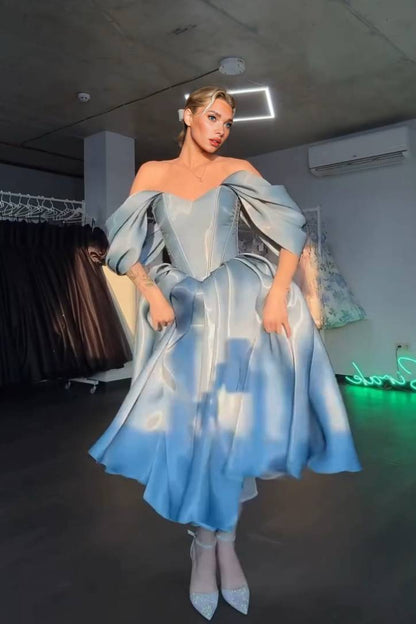 Elegant Off-shoulder A- Line Skirt Midi Dress