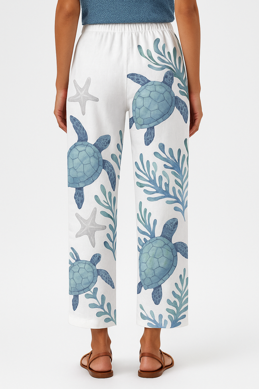 Voyage Printed Wide Leg Beach Trousers | Elastic Waist