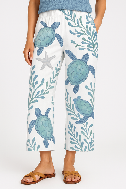 Voyage Printed Wide Leg Beach Trousers | Elastic Waist