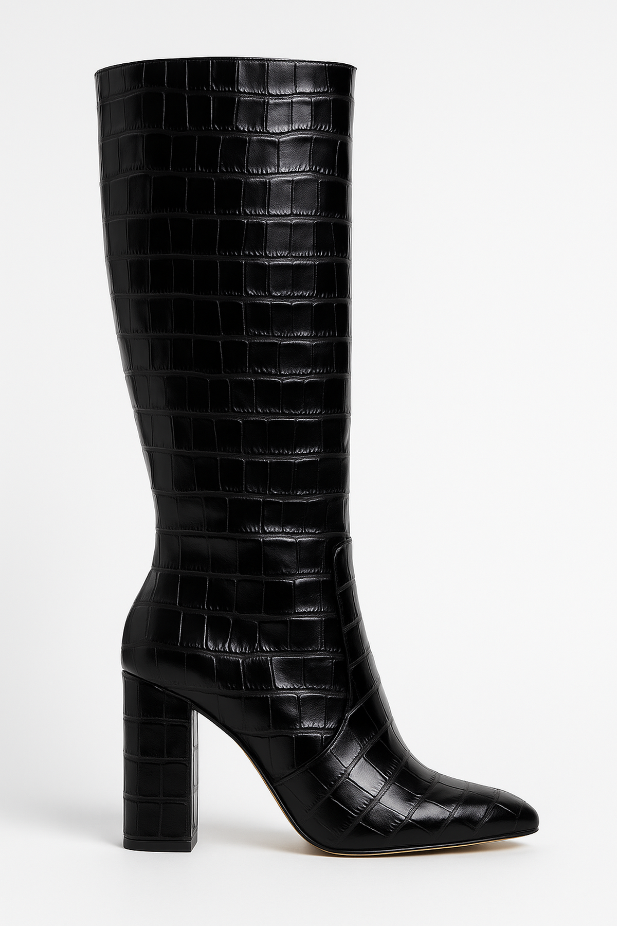 Atelier Croc-Embossed Knee-High Boots | Pointed Toe | Block Heel