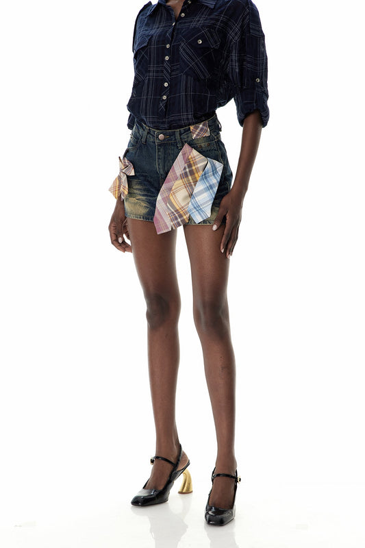 Crofton Deconstruct Grid Denim Mini Skirt
