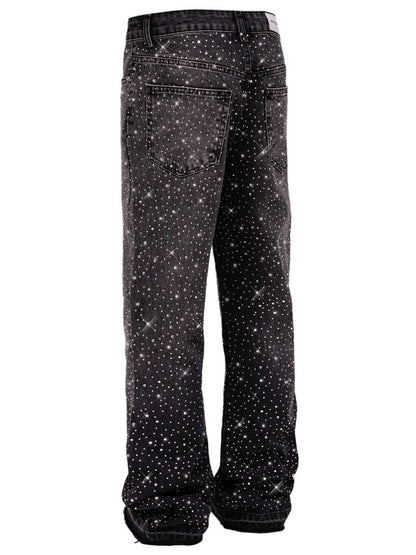 Crystal-Edged Black Flare Jeans