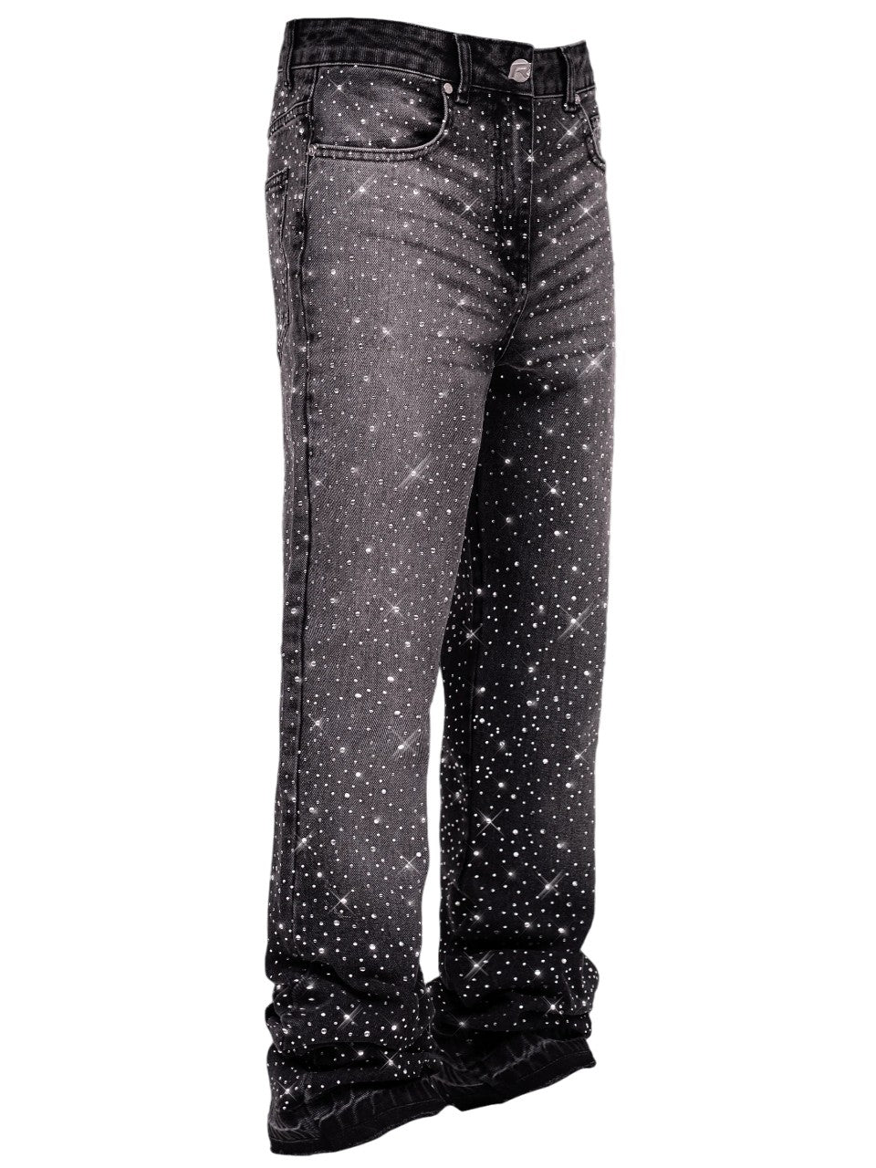 Crystal-Edged Black Flare Jeans