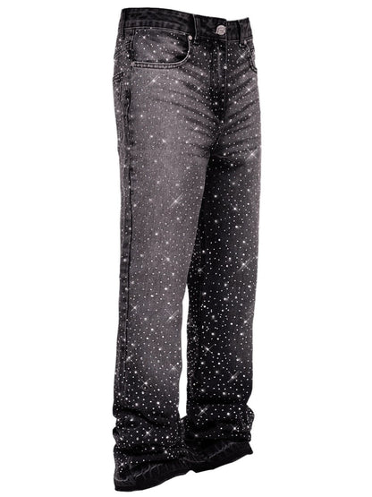 Crystal-Edged Black Flare Jeans