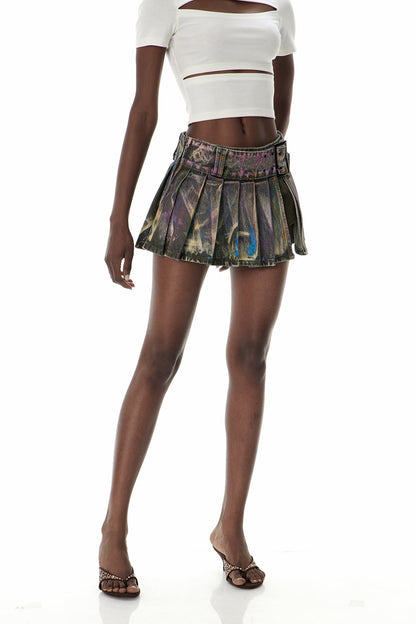 Cua Tie Dye Split Denim Mini Skirt