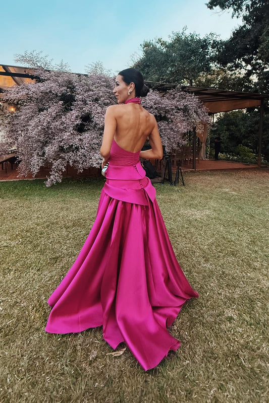 Elegant Backless Halter Neck Evening Gown