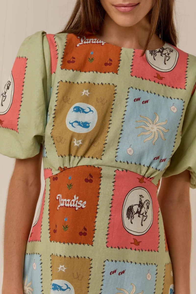 Linen Crewneck Waist Dress