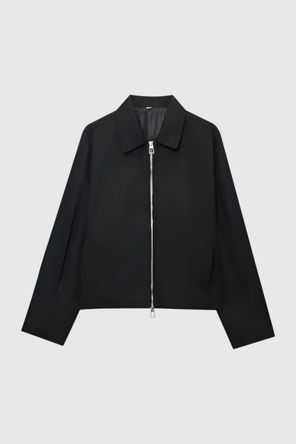 Zip-Front Cropped Bomber Jacket | Two Way Zip, Clean Collar