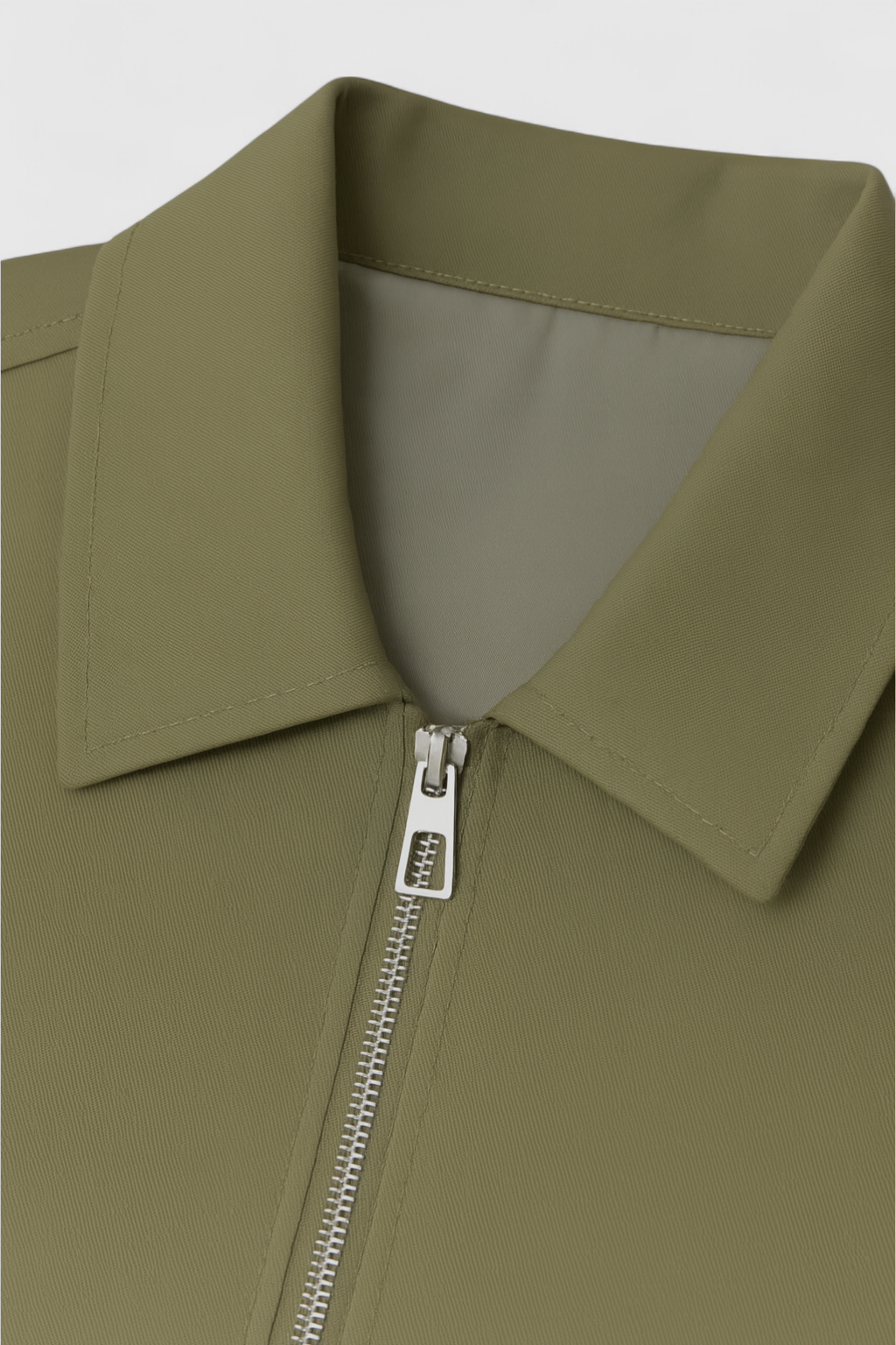 Cropped Zip Front Jacket | Smooth Polyester | Point Collar | Relaxed Fit