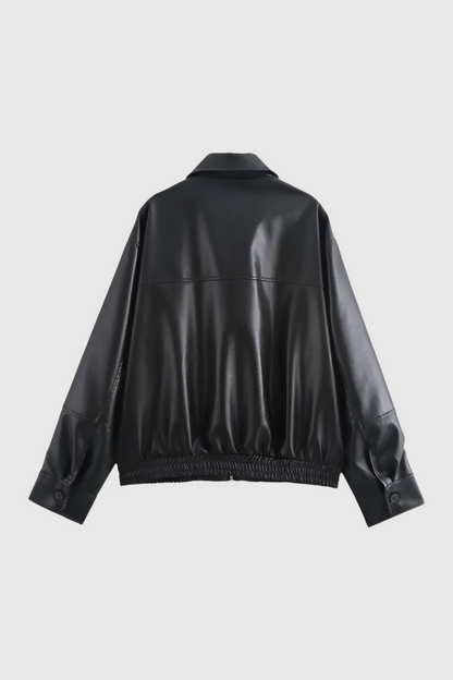 Maison Faux Leather Pilot Jacket | Zip Front Turn-Down Collar Autumn