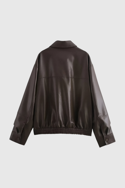 Maison Faux Leather Pilot Jacket | Zip Front Turn-Down Collar Autumn
