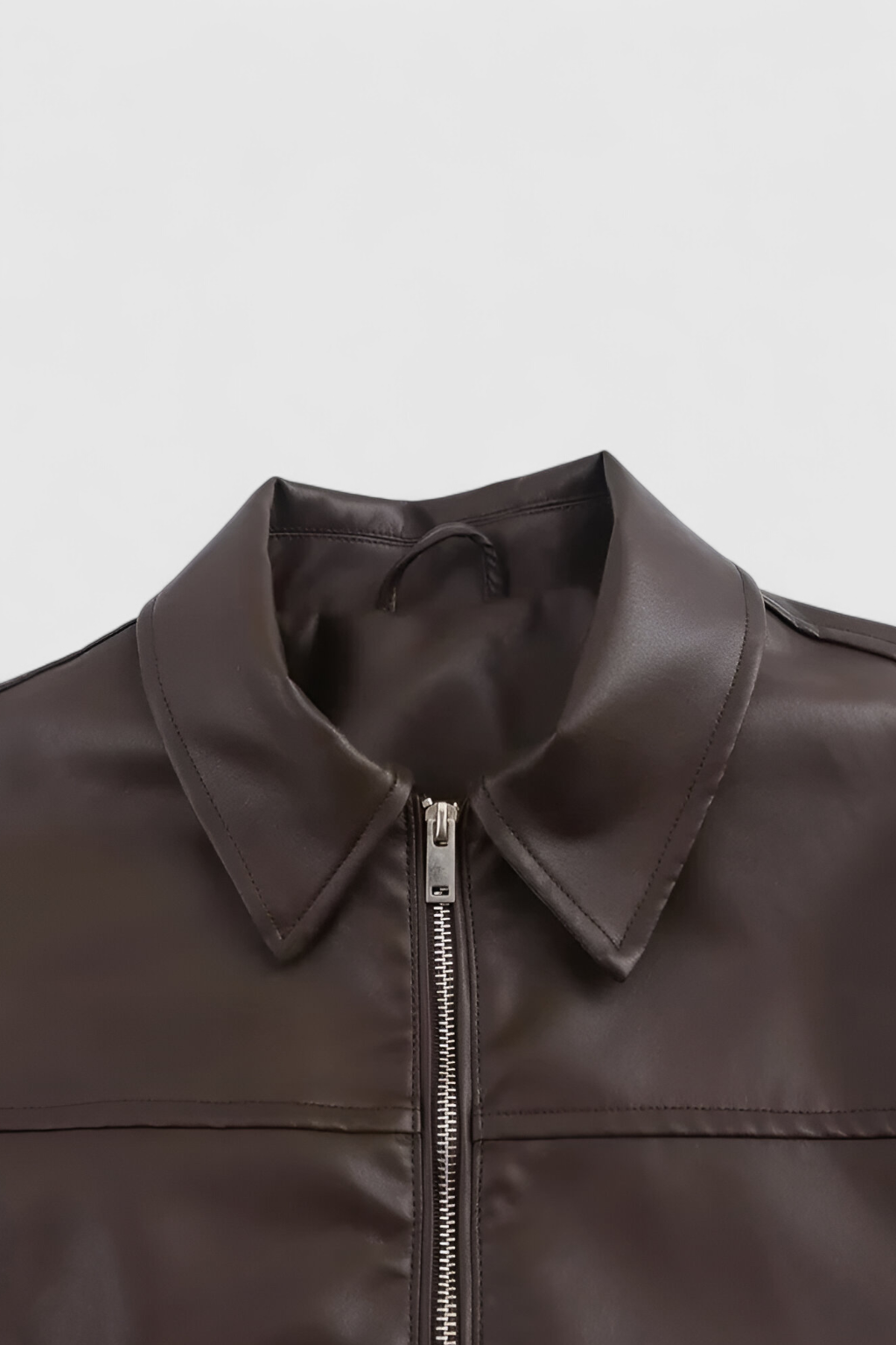 Maison Faux Leather Pilot Jacket | Zip Front Turn-Down Collar Autumn