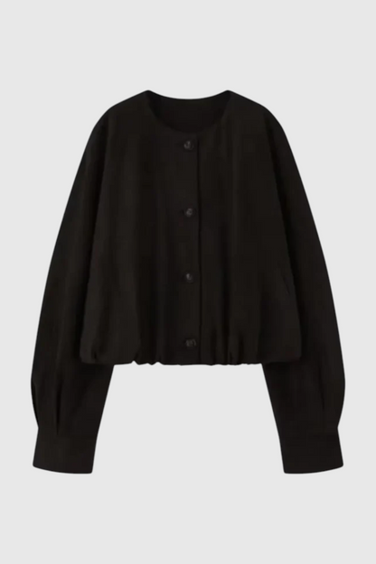 Round Neck PU Jacket | Button Front | Cropped Shape | Raglan Sleeve