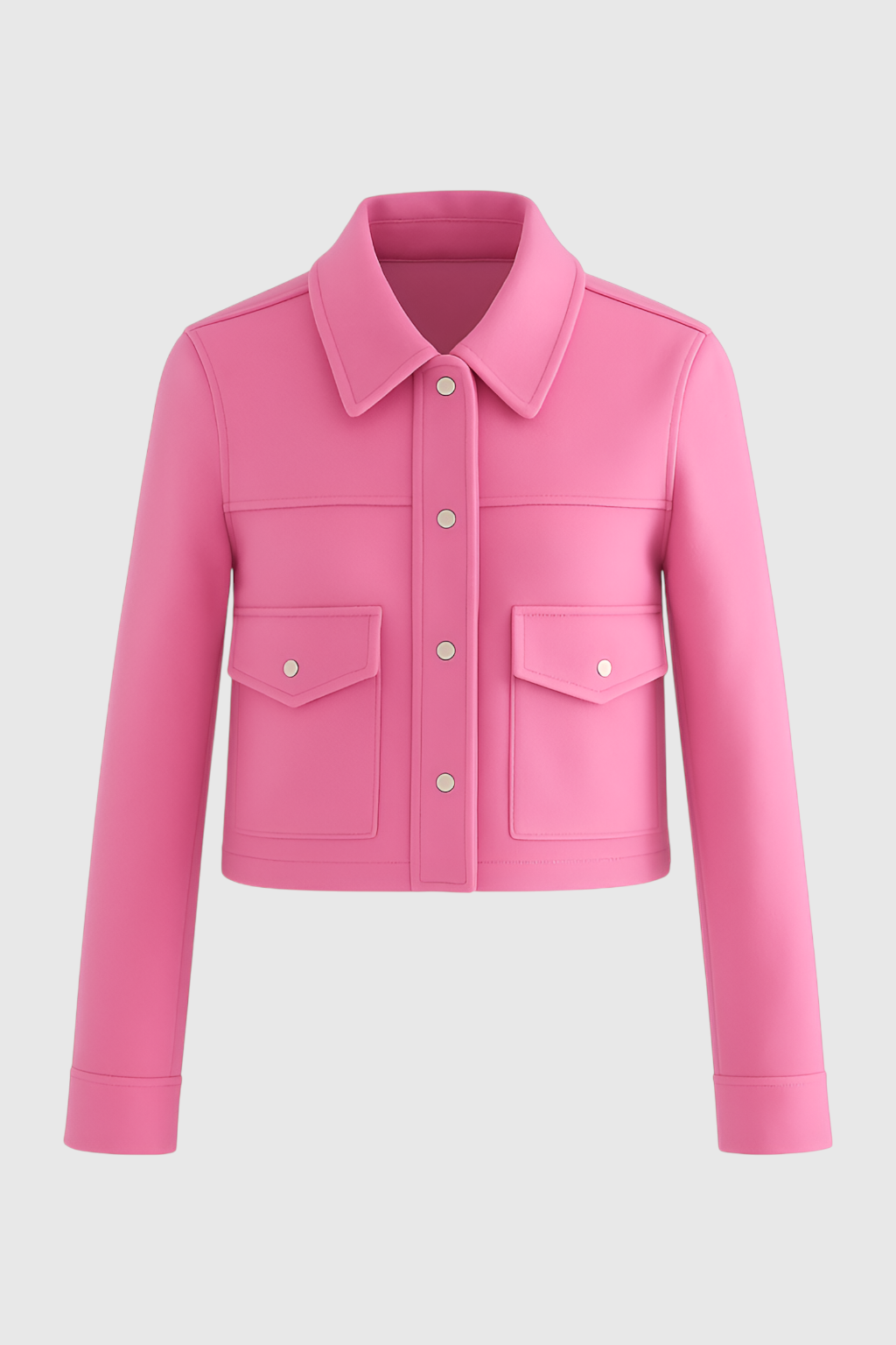 Cropped Button Jacket | Square Collar, Pocket Detail, Long Sleeve