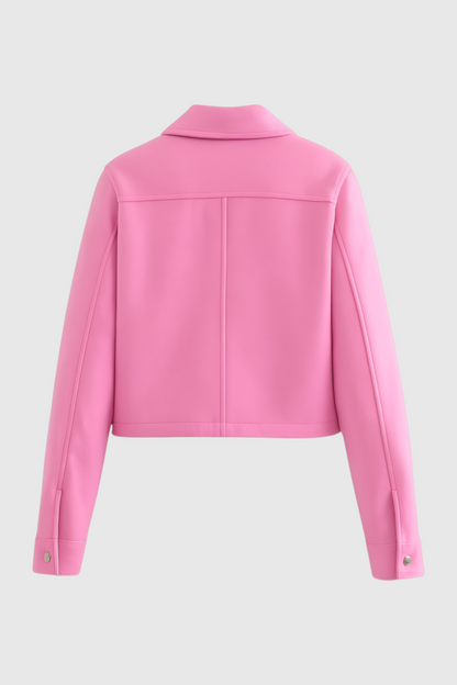 Cropped Button Jacket | Square Collar, Pocket Detail, Long Sleeve