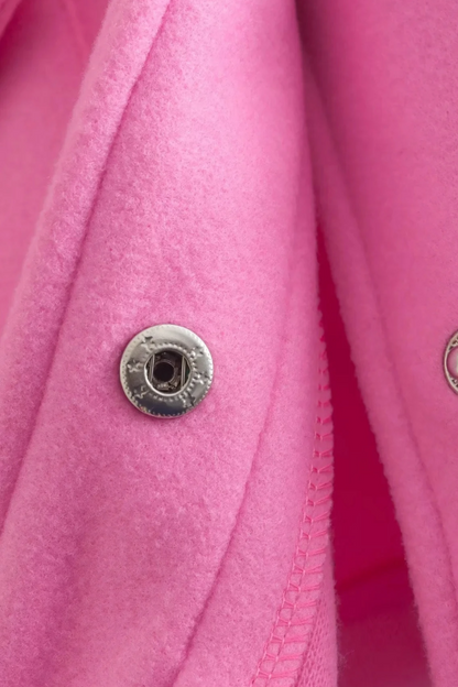 Cropped Button Jacket | Square Collar, Pocket Detail, Long Sleeve