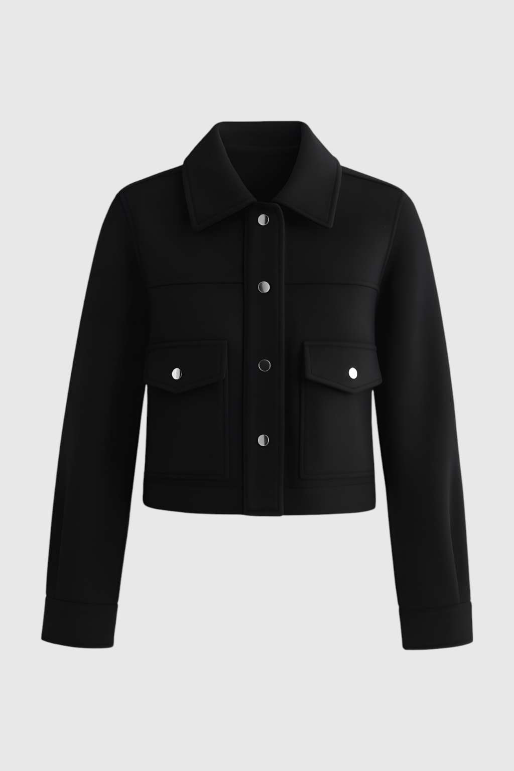 Cropped Button Jacket | Square Collar, Pocket Detail, Long Sleeve
