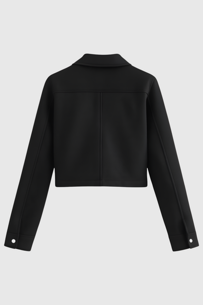 Cropped Button Jacket | Square Collar, Pocket Detail, Long Sleeve