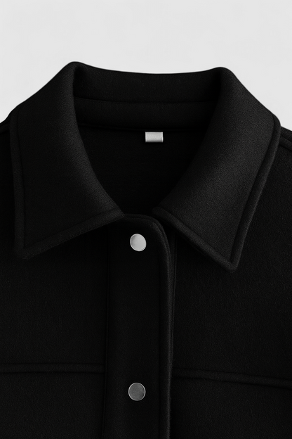 Cropped Button Jacket | Square Collar, Pocket Detail, Long Sleeve