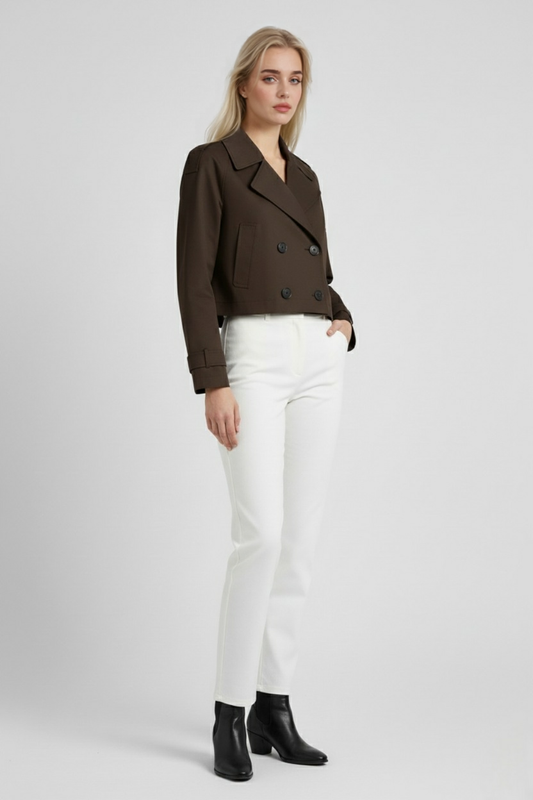 Cropped Trench Jacket | Double-Breasted Buttons, Notched Lapel