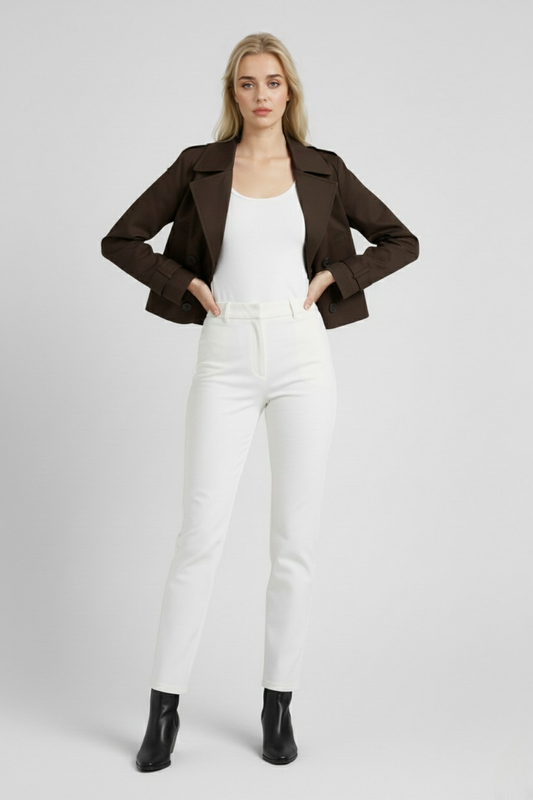 Cropped Trench Jacket | Double-Breasted Buttons, Notched Lapel