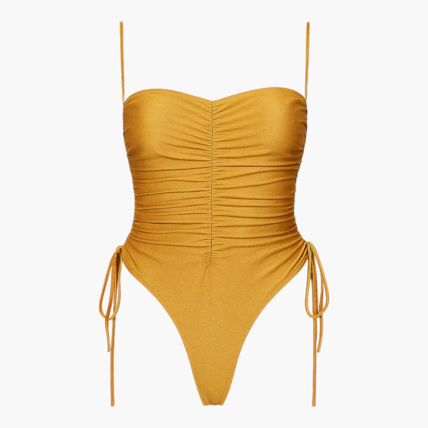 Strapless Ruched One-Piece Swimsuit | Adjustable Side Ties