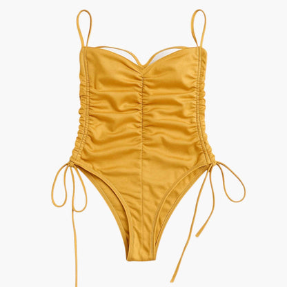 Strapless Ruched One-Piece Swimsuit | Adjustable Side Ties