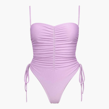 Strapless Ruched One-Piece Swimsuit | Adjustable Side Ties