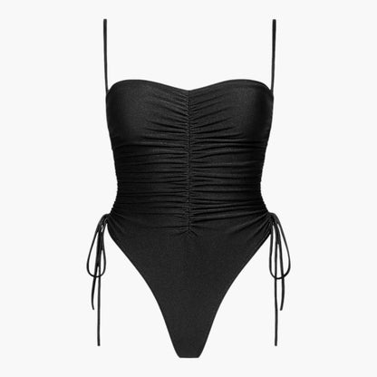 Strapless Ruched One-Piece Swimsuit | Adjustable Side Ties