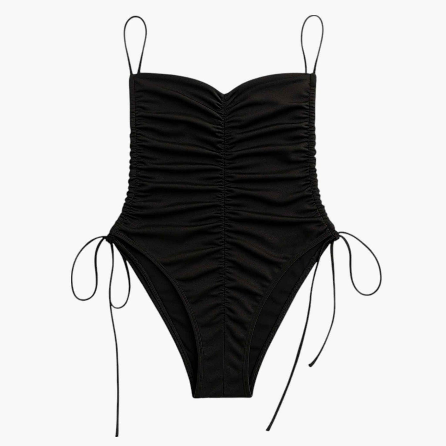 Strapless Ruched One-Piece Swimsuit | Adjustable Side Ties