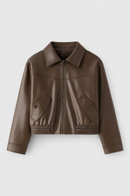 Nocturne Faux Leather Cropped Jacket | Zip Front And Structured Fit