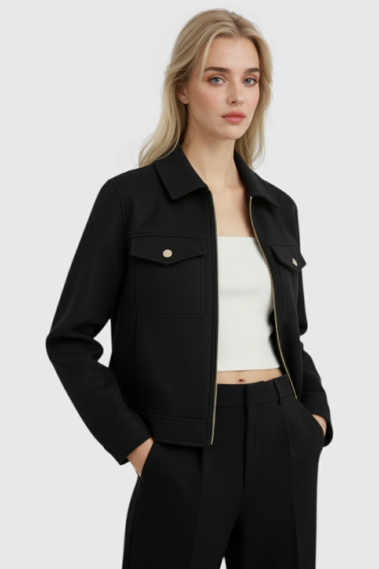 Soft-Handle Zip Jacket | Cropped Fit, Collared, Flap Pockets