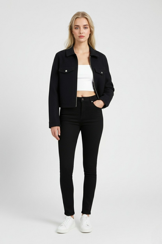 Soft-Handle Zip Jacket | Cropped Fit, Collared, Flap Pockets