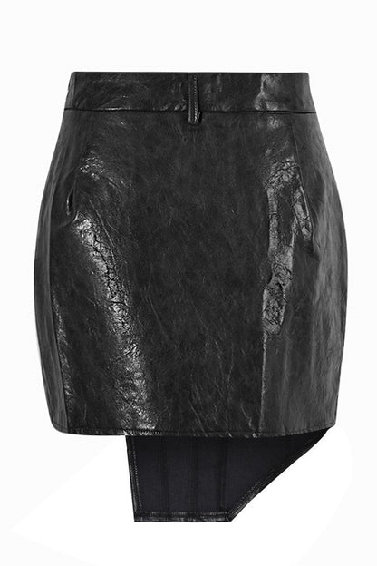 Daphne Cross Asymmetric Leather Skirt