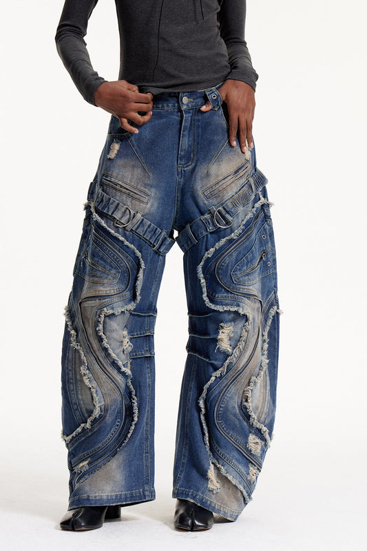 Debdas Zipper Bleached Baggy Jeans