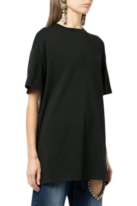 Debora Flower Hollow Rhinestone Embellished T-shirt - Black