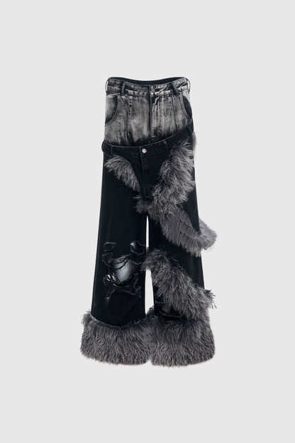 Dena Deconstruct Faux Fur Jeans